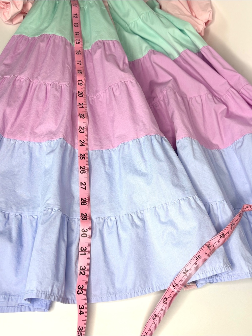 Dress Colorblock Pastel Tiered Babydoll Button-Front Pink Mint blue collared M - Picture 7 of 7